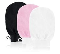 URAQT Guante Exfoliante Corporal, 3pcs Manoplas Exfoliantes con 150D, Guante Crin Ducha Unisex, Exfoliante Ducha en Belleza para Limpiar Euerpo, color negro, rosa, blanco