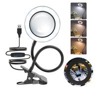 URAQT Lámpara de Lupa, Lupa de 5X Aumentos Luz de Lectura, 3 Colores 10 Brillo Luz de Cuello de Cisne Flexible de 360°, Lámpara LED USB Portátil para Tatuaje, Manicura, Belleza, Lectura para Mayores