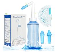 URAQT Lavado Nasal Botella, 300ml Limpiador de Nariz con 2 Boquillas | Neti Pot, con 40x Sal Lavado Nasal, Limpiador Nasal para Alivio Congestión Nasal y Limpieza Nasal