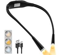 URAQT Luz de Lectura Cuello, Lampara Libro de Lectura Recargable, 3 Colores y 3 Niveles de Brillo Ajustables, Lampara Lectura Flexible Diseño Ergonomico para Leer Nocturna, Tejer, Reparar, Acampar