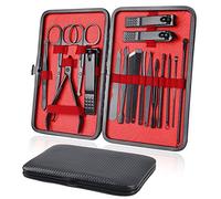 URAQT Manicura Pedicura Set, 18 Piezas Cortaúñas, Tijeras de Uñas con Herramientas Remover Cutícula, Acero Inoxidable, Profesional Cortaúñas para Viajes y hogar, con Caja de Cuero, Negro