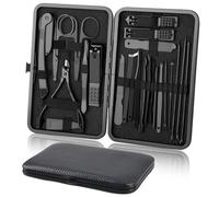 URAQT Manicura Pedicura Set, 24 Piezas Cortaúñas, Tijeras de Uñas con Herramientas Remover Cutícula, Acero Inoxidable, Profesional Cortaúñas para Viajes y hogar, con Caja de Cuero, Negro