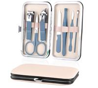 URAQT Manicura Pedicura Set, 7 Piezas Cortaúñas, Tijeras de Uñas con Herramientas Remover Cutícula, Acero Inoxidable, Profesional Cortaúñas para Viajes y hogar, con Caja de Cuero, Azul