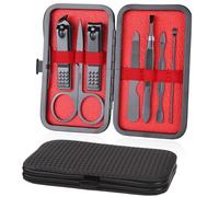 URAQT Manicura Pedicura Set, 7 Piezas Cortaúñas, Tijeras de Uñas con Herramientas Remover Cutícula, Acero Inoxidable, Profesional Cortaúñas para Viajes y hogar, con Caja de Cuero, Negro