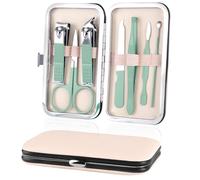 URAQT Manicura Pedicura Set, 7 Piezas Cortaúñas, Tijeras de Uñas con Herramientas Remover Cutícula, Acero Inoxidable, Profesional Cortaúñas para Viajes y hogar, con Caja de Cuero, Verde