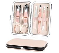 URAQT Manicura Pedicura Set, 7 Piezas Cortaúñas, Tijeras de Uñas con Herramientas Remover Cutícula, Acero Inoxidable, Profesional Cortaúñas para Viajes y hogar, con Caja de Cuero, Oro rosa