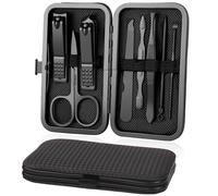URAQT Manicura Pedicura Set, 8 Piezas Cortaúñas, Tijeras de Uñas con Herramientas Remover Cutícula, Acero Inoxidable, Profesional Cortaúñas para Viajes y hogar, con Caja de Cuero, Negro