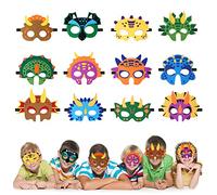 URAQT Mascaras Animales, 12pcs Máscaras para Niños de Dibujos Animados de Dinosaurio con Cuerda Elástica, Mascaras Superheroes Niños de Fieltro, Mascara Halloween Niños de Cosplay, Fiesta, Navidad