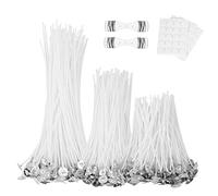 URAQT Mecha para Velas, 300 mechas de algodón Natural para Velas con 60 Pegatinas de Puntos y 2 Soportes para mechas, mechas largas pre enceradas de bajo Humo para Hacer Velas artesanales(10 cm)