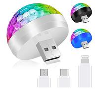 URAQT Mini Luces de Bola de Discoteca USB, 3Pcs Luces Interiores de Coche con 9 Adaptadores Luces de Bola de Discoteca Activadas por Sonido RGB de 4W, para Fiestas, Karaoke, Interior del Coche