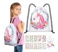 URAQT Mochila con Cordón de Unicornio, Bolsa de Cuerdas para Niño, Llavero y Pegatinas