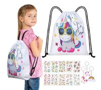 URAQT Mochila con Cordón de Unicornio, Bolsa de Cuerdas para Niño, Llavero y Pegatinas de Unicornio