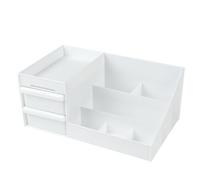 URAQT Organizador de Maquillaje, 6 Rejillas Organizador de Cosméticos con 2 Cajones, Caja de Maquillaje Makeup Organizer para Cosméticos para Tocador Dormitorio Baño, Blanco-A