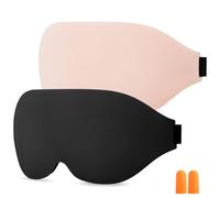 URAQT Paquete de 2 Antifaz para Dormir 3D, CóModo Transpirable Mascara Ojos Dormir Sin Presión, Mascara para Dormir Sin Luz con Tapones para Dormir, Meditación, Viajar, Avión(Negro + Rosa)