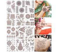 URAQT Pegatinas Tatuajes Temporales Mujer Niñas, 12 Hojas Tatuajes Temporales Adultos Mujer Marrón Rojo, Tatuajes Falsos Festival para Adultos Cuerpo Antebrazo Hombro Cuello