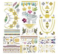 URAQT Tatuajes Dorados, 9 Hojas Tatuajes Temporales Adultos Metálicos Brillante y Resistente, Tatoos Temporales Adultos Impermeables, Tatuajes Falsos para Halloween Verano Playa Festival Música Fiesta