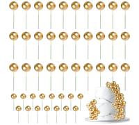 URAQT Topper Cake Bola, 45 Piezas Decoración Tarta de Bola, Mini Globo Palo Pastel, Bolas Palos Tarta para Cumpleaños Fiesta Boda, Palitos para Decoración de Tartas,A Oro