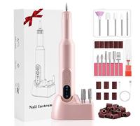 URAQT Torno para Uñas, Velocidad Adjustable de 18000 RPM Drill para Uñas Profesional, Limas de Uñas Eléctrica Portátil, Set de Manicura y Pedicura con Base de Carga Inalámbrica (Rosado)