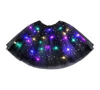 URAQT Tutu Mujer LED Luces de Colores, Tutu Falda Mujer Lentejuelas Estrellas, Tutú para Mujer, Falda De Baile De Estrella De Lentejuelas para Danza Fiesta y Halloween Disfraz(Negro con Forro)