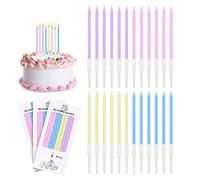 URAQT Vela de Cumpleaños, 24 Piezas para Pastel, Metálicas para Cupcakes en Soportes, Doradas Largas y Finas para Bodas, Fiesta, Decoración, 13.5cm (Macarrón)