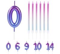 URAQT Vela de cumpleaños,3D Velas de números coloridos,vela número 0 velas,con 6 velas largas vela de cumpleaño para pasteles,Velas para Cumpleaños coloridos, Aniversarios,Bodas y Fiestas.