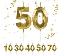 URAQT Vela de cumpleaños,3D Velas de Pastel de Cumpleaños Doradas,vela número 50,vela de cumpleaño para pasteles,vela de feliz cumpleaño,Velas Doradas para Aniversarios,tartas, Bodas y Fiestas.