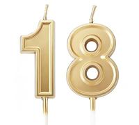 URAQT Velas de Cumpleaños Número 18, 2PCS vela 3D número 18 para pastel,Velas Doradas para feliz cumpleaños, decoración de pastel, Aniversario