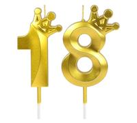 URAQT Velas de Cumpleaños Número 18,Vela de Cumpleaños Con Corona,3D Velas de Pastel de Cumpleaños Doradas,Decoración de Velas de 18 Años,para Aniversario Fiesta Temática,18