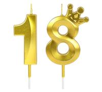 URAQT Velas de Cumpleaños Número 18,Vela de Cumpleaños Con Corona,3D Velas de Pastel de Cumpleaños Doradas,Decoración de Velas de 18 Años,para Aniversario Fiesta Temática,18