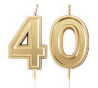 URAQT Velas de Cumpleaños Número 40, 2PCS Vela número 40,Velas Doradas,Velas de Pastel Cumpleaños, Velas Doradas para Cumpleaños, Aniversario, Fiesta Temática