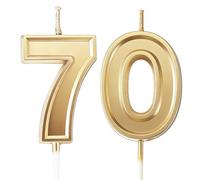 URAQT Velas de Cumpleaños Número 70, 2PCS Vela número 70,Velas Doradas,Velas de Pastel Cumpleaños, Velas Doradas para Cumpleaños, Aniversario, Fiesta Temática