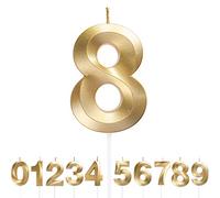 URAQT Velas de Números 8 para Cumpleaños y Aniversario de Bodas, Número Dorado 0-9 para Elegir - Decoración para Fiesta de Graduación