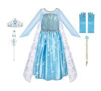 URAQT Vestido de Elsa, Disfraz de Elsa con Accesorios de Cosplay, Vestido de Princesa para Niñas con Capa de Copos de Nieve Brillantes