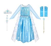 URAQT Vestido de Elsa, Disfraz de Elsa con Accesorios de Cosplay, Vestido de Princesa para Niñas con Capa de Copos de Nieve Brillantes