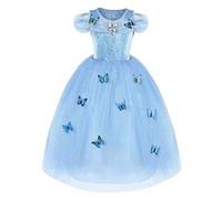 URAQT - Vestido de princesa de Cenicienta para niña, vestido de mariposa, princesa, disfraz de disfraz de disfraz de Cenicienta y cumpleaños, Halloween, azul, 5-6 Años
