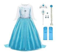 URAQT Vestidos Princesa Disfraz, Vestidos Princesa con Accesorios, Disfraz Princesa Niña de Dibujos Animados Nieve, Disfraz Niña para Halloween, Fiestas, Cosplay, Cumpleaños, Carnaval, Verde (100cm)
