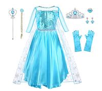 URAQT Vestido Princesa Niña con Accesorios de Cosplay y Capa de Copos de Nieve Brillantes, Disfraz para Halloween, Cumpleaños, Carnaval, 130cm