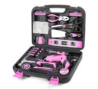 URASISTO Juego de Herramientas Bricolaje para el Hogar Rosa con Destornillador Eléctrico USB de 3.6 V, Kit de Herramientas para el Hogar de 136 Piezas con Taladro Inalámbrico de Iones de Litio