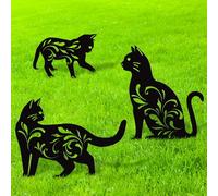 URATOT Paquete de 3 estatuas de jardín de Gato de Metal, Silueta de Gato Negro, estacas Decorativas de jardín, estatuas de jardín al Aire Libre, estacas de Animales para decoración de Patio y Adornos
