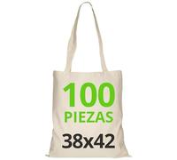 URBAN 5884 Bolsa de Algodón 38X42 cm, Paquete de Bolsas Sin Impresión, Asa Larga, Tejido Resistente, Bolsas de la compra reutilizables para imprimir o pintar, Natural, 100