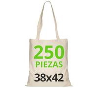 URBAN 5884 Bolsa de Algodón 38X42 cm, Paquete de Bolsas Sin Impresión, Asa Larga, Tejido Resistente, Bolsas de la compra reutilizables para imprimir o pintar, Natural, 250