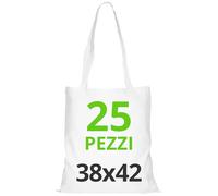 URBAN 5884 Bolsa de Algodón 38X42 cm, Paquete Sin Impresión, Asa Larga, Tejido Resistente, Bolsas de la compra reutilizables para imprimir o pintar, Blanco, 25