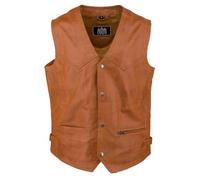 URBAN 5884 Chaleco de Cuero Genuino para Hombre estilo Biker, Chaleco de Piel de Motociclista, Cuero ovino Suave, Chaleco con cierre de Botón, Coñac, S