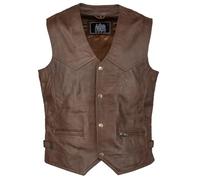 URBAN 5884 Chaleco de Cuero Genuino para Hombre estilo Biker, Chaleco de Piel de Motociclista, Cuero ovino Suave, Chaleco con cierre de Botón, Marrón, L
