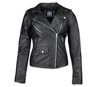 URBAN 5884 Chaqueta Cuero Mujer AMY Estilo Biker, Cazadora Piel Auténtica Cordero, Corte Slim, Primavera, Negro, L