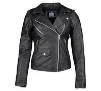 URBAN 5884 Chaqueta Cuero Mujer AMY Estilo Biker, Cazadora Piel Auténtica Cordero, Corte Slim, Primavera, Negro, S