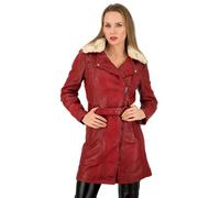 URBAN 5884 Chaqueta de Cuero para Mujer, MILOU, Abrigo de Piel de Cordero Auténtica, Chaqueta de Invierno Suave al Tacto, Rojo, L