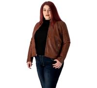 URBAN 5884 Chaqueta de Cuero para Mujer, Riley, Abrigo de Piel de Cordero Auténtica, Chaqueta de Talla Grande, Duradera y Suave, Marrón Coñac, 48