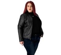 URBAN 5884 Chaqueta de Cuero para Mujer, Riley, Abrigo de Piel de Cordero Auténtica, Chaqueta de Talla Grande, Duradera y Suave, Negro, 48