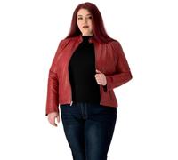 URBAN 5884 Chaqueta de Cuero para Mujer, Riley, Abrigo de Piel de Cordero Auténtica, Chaqueta de Talla Grande, Duradera y Suave, Rojo, 46